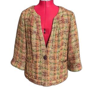 Coldwater Creek Blazer Women’s Size 12 Multi-Colored Tweed 3/4 Sleeve